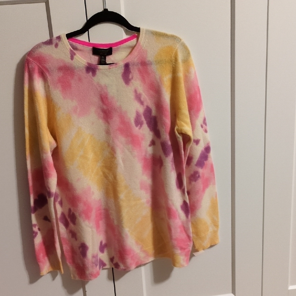 NWT Cashmere Charter Club Tye Dye Sweater - Pink, Yellow, Purple